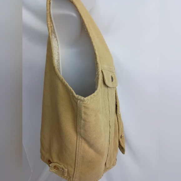 LEE Vintage 70's Suede Sherpa Winter Tan Brown Sleeveless Button-Up Vest(#1,531) - Picture 7 of 10